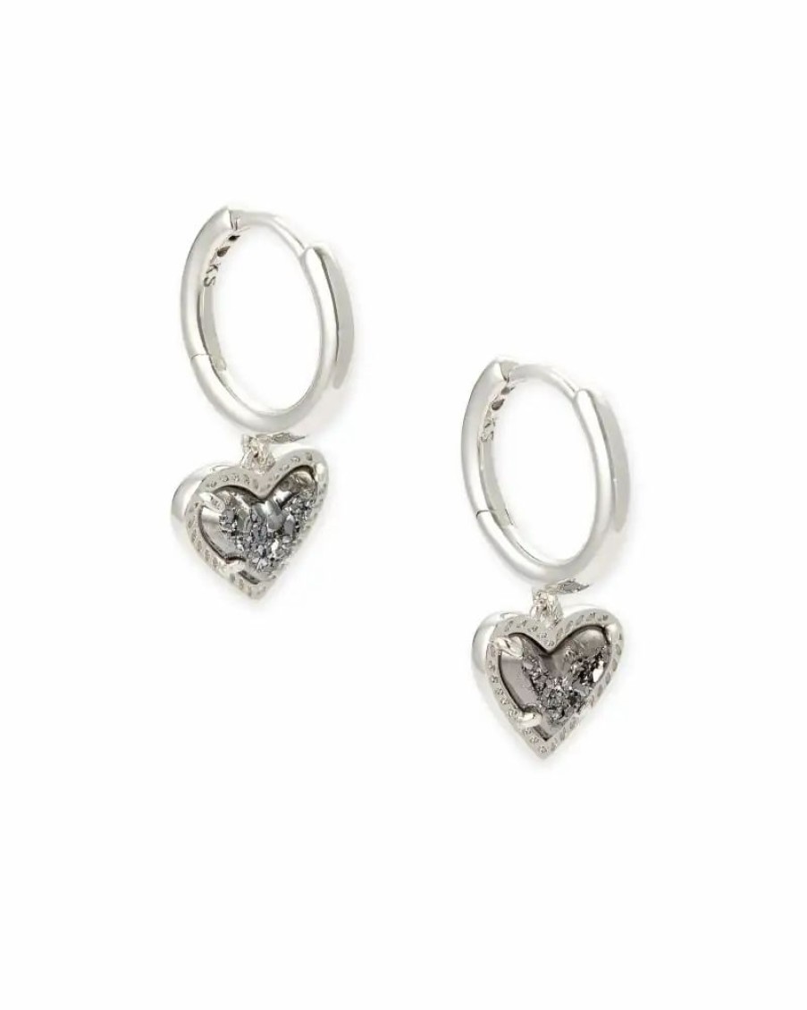 * Kendra Scott Ari Heart Silver Huggie Earrings In Platinum Drusy | Earrings