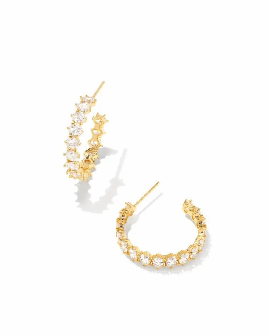 * Kendra Scott Cailin Gold Crystal Hoop Earrings In White Crystal | Earrings