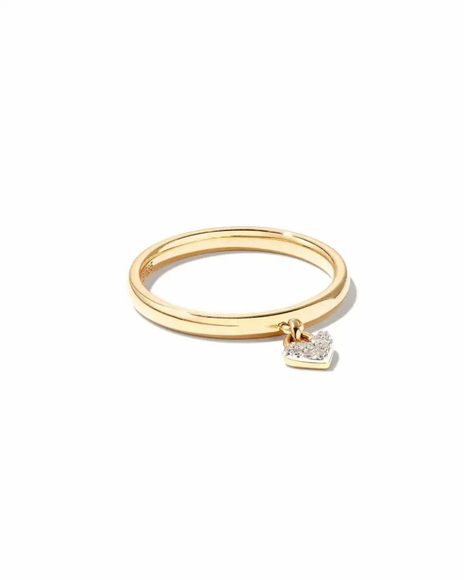 * Kendra Scott Pave Heart Padlock 14K Yellow Gold Band Ring In White Diamond | Rings