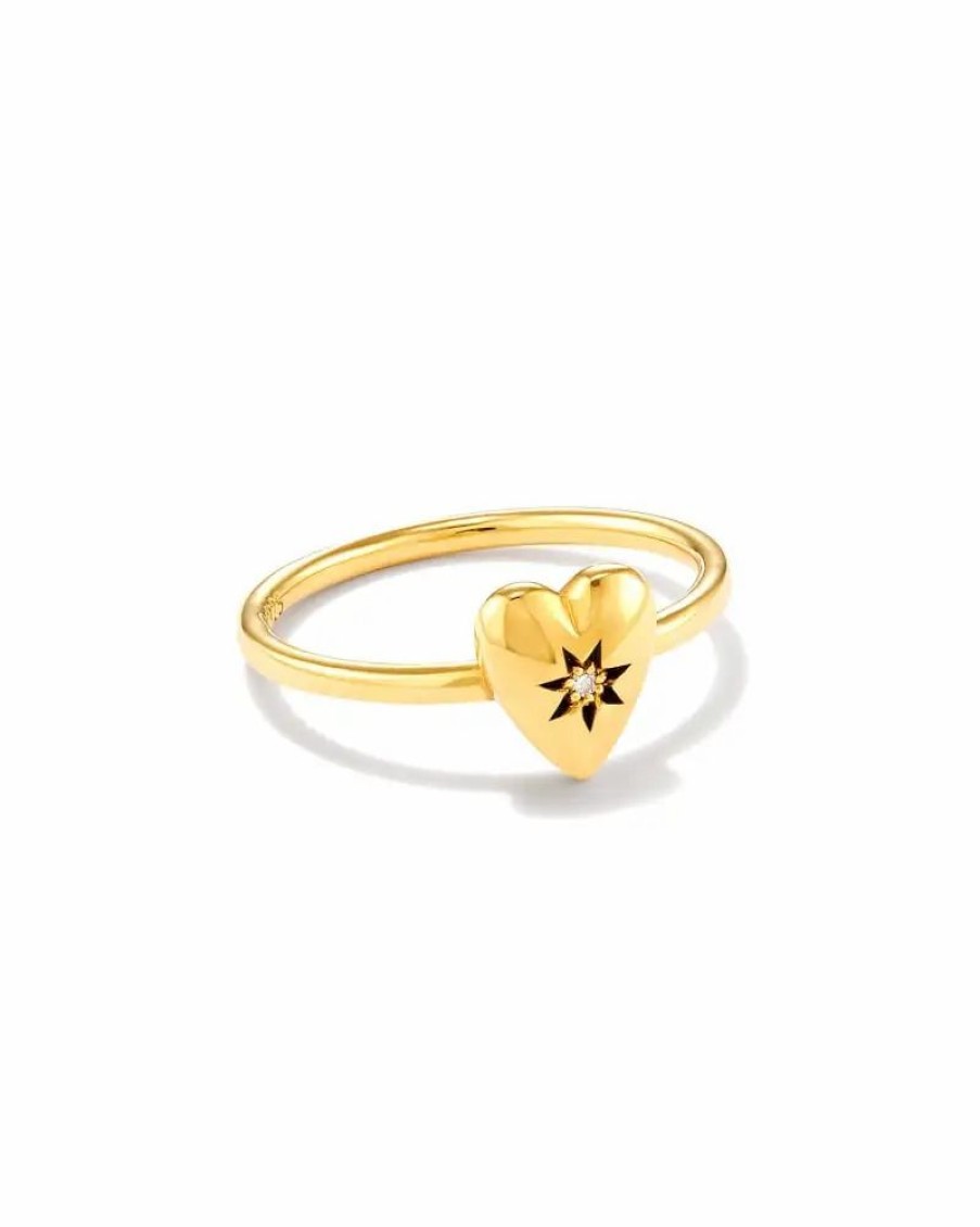 * Kendra Scott Angie Heart Bright Cut Band Ring In 18K Yellow Gold Vermeil | Rings