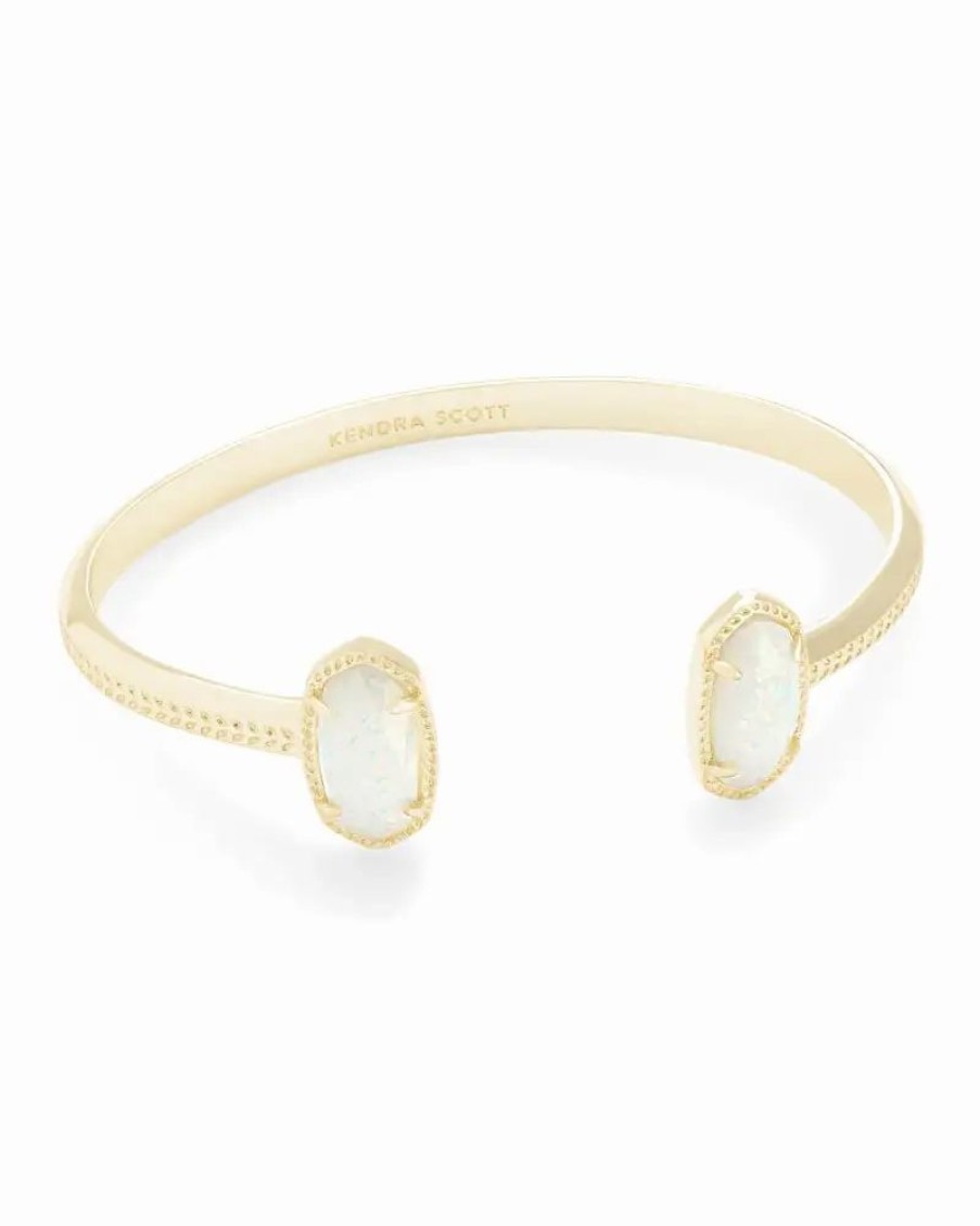 * Kendra Scott Elton Gold Cuff Bracelet In White Kyocera Opal | Bracelets