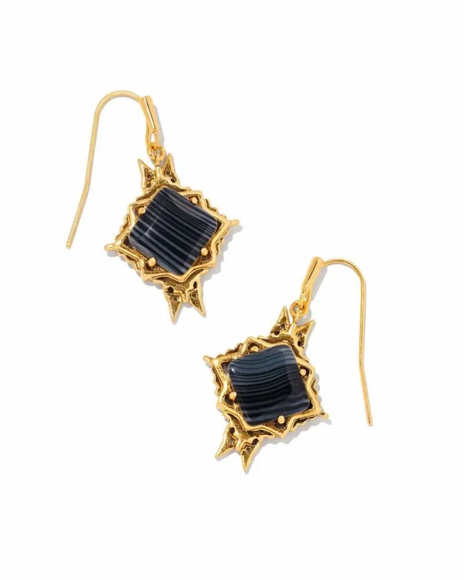 * Kendra Scott Cass Vintage Gold Drop Earrings In Black Banded Agate | Earrings