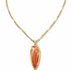 * Kendra Scott Skylar Vintage Gold Small Long Pendant In Orange Banded Agate | Necklaces