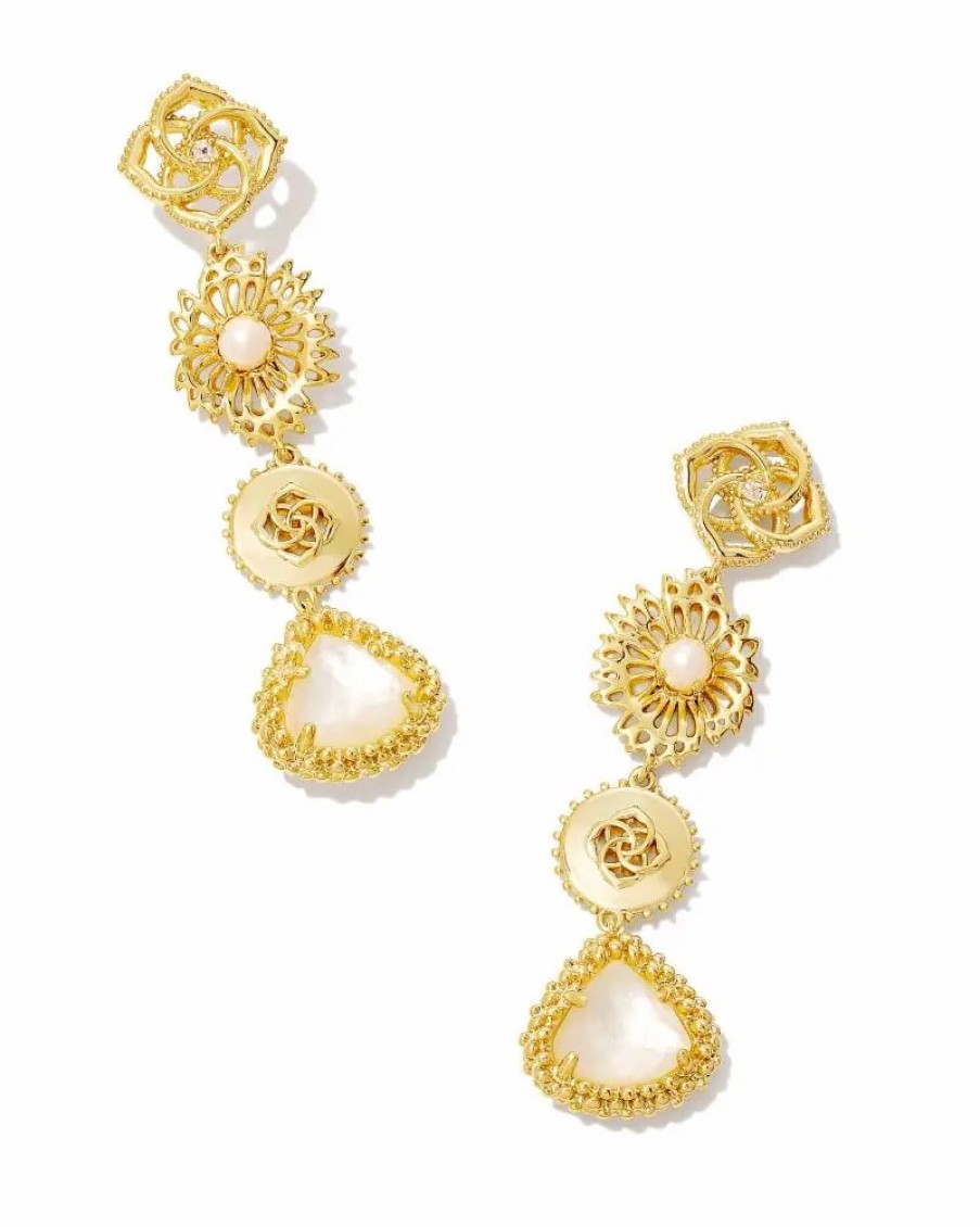 * Kendra Scott Brielle Gold Linear Drop Earrings In Ivory Mother-Of-Pearl | Earrings