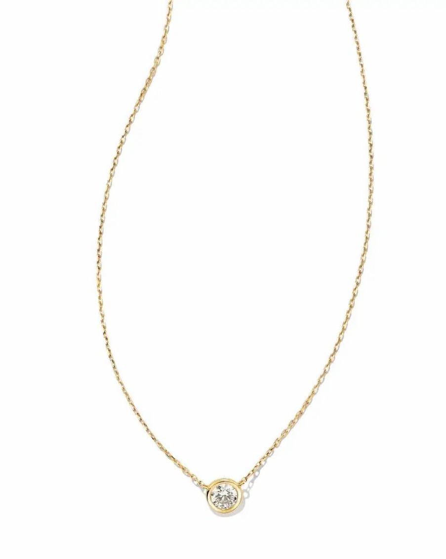 * Kendra Scott Audrey 14K Yellow Gold Pendant Necklace In White Diamond, .25Ct | Necklaces