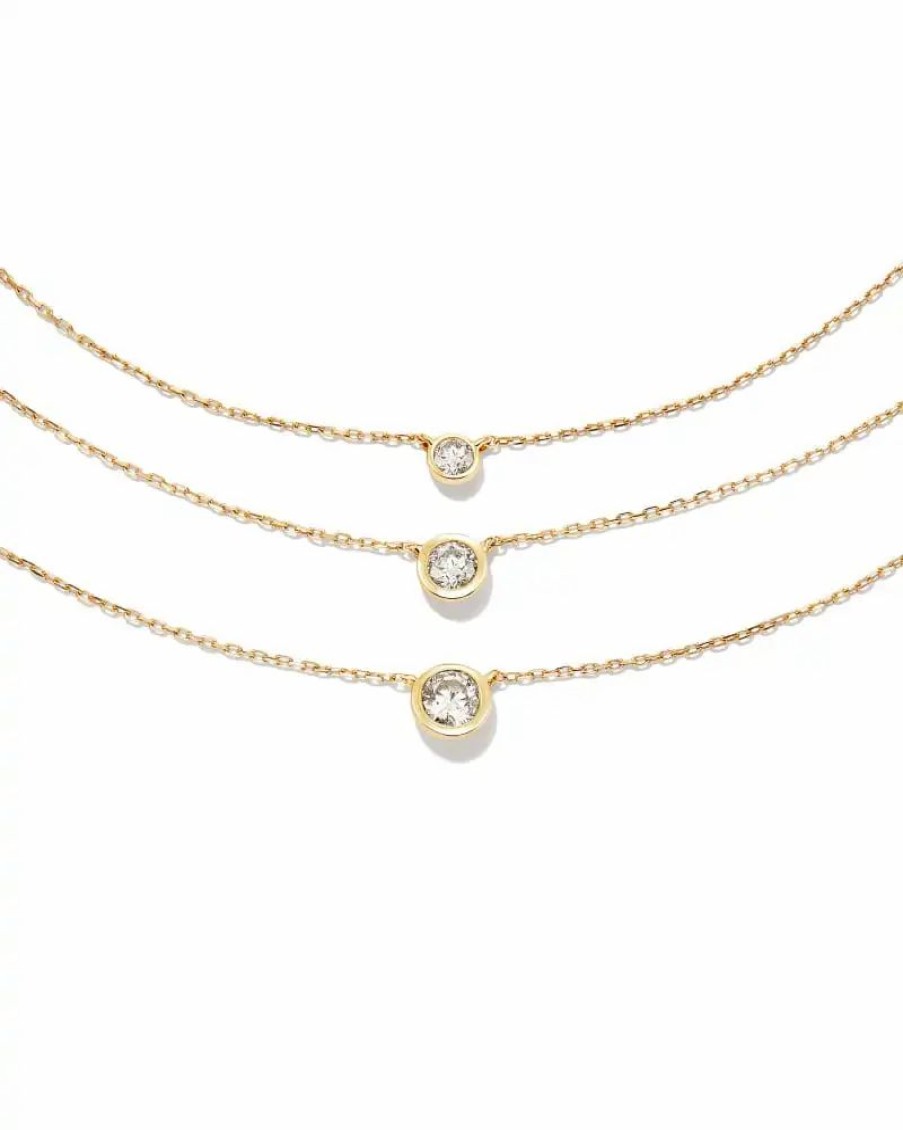 * Kendra Scott Audrey 14K Yellow Gold Pendant Necklace In White Diamond, .25Ct | Necklaces