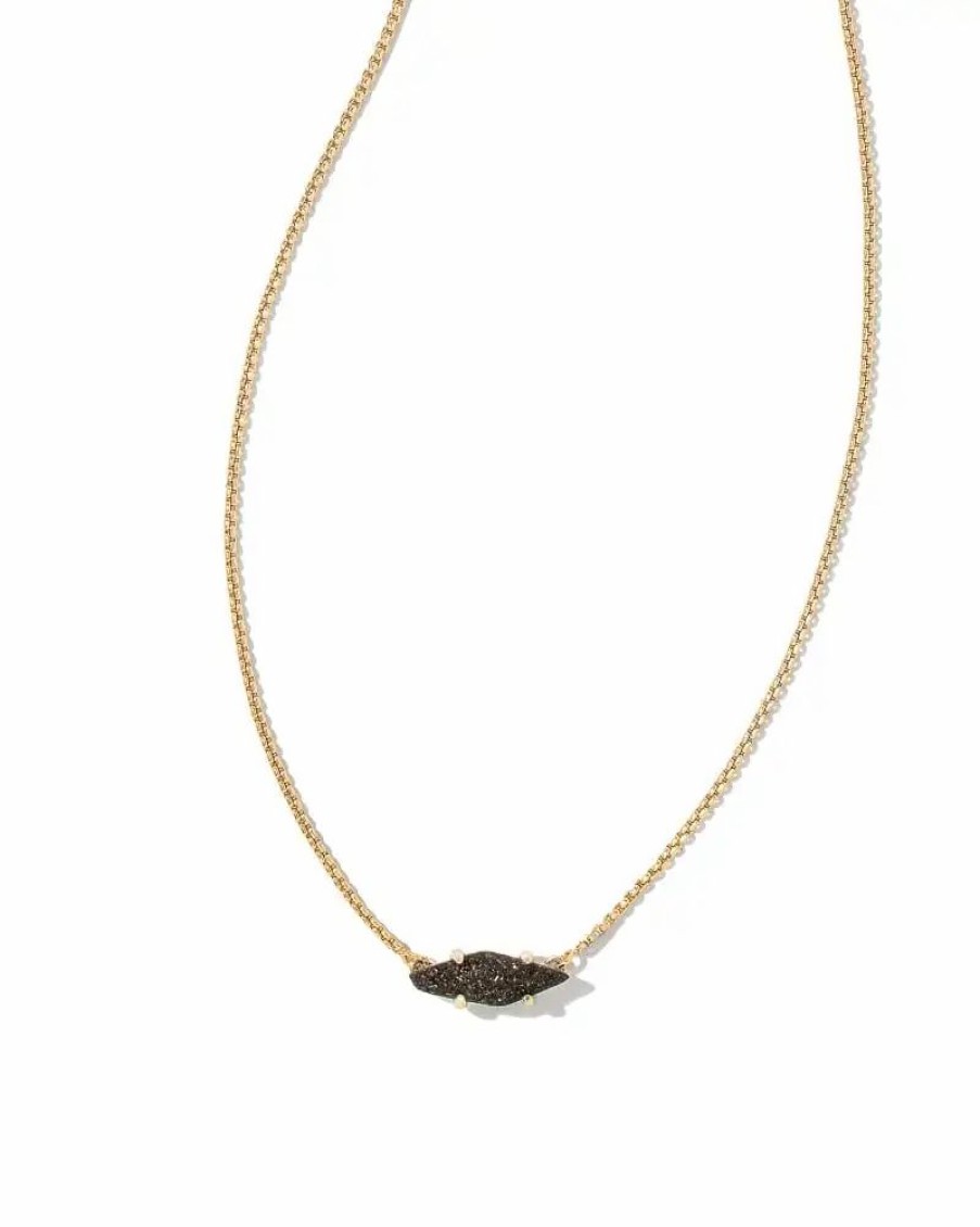 * Kendra Scott Bridgete Gold Pendant Necklace In Black Drusy | Necklaces