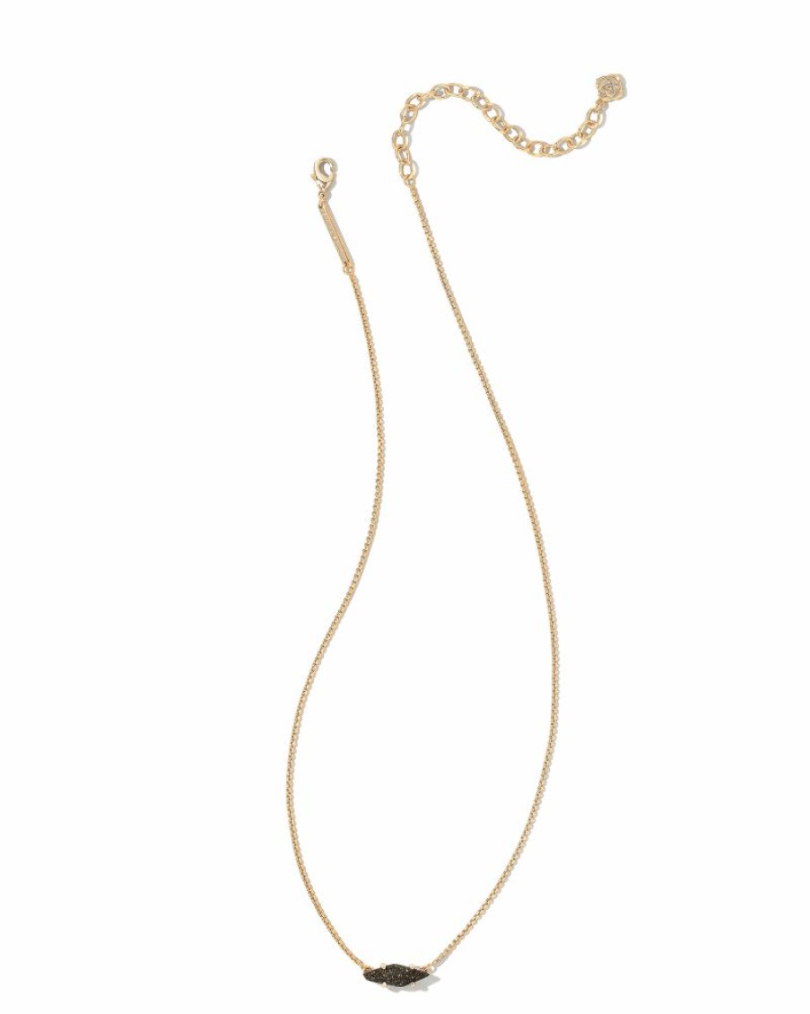 * Kendra Scott Bridgete Gold Pendant Necklace In Black Drusy | Necklaces