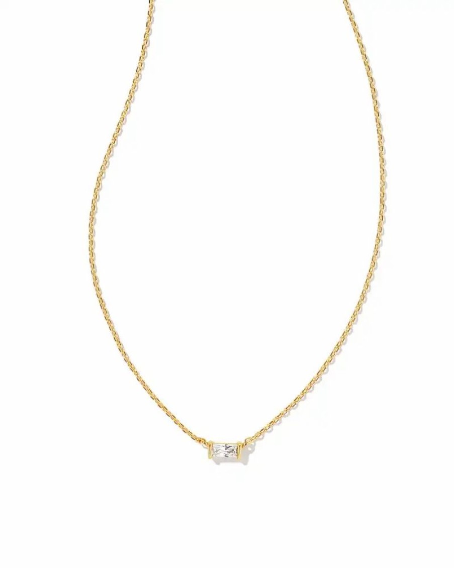 * Kendra Scott Juliette Gold Pendant Necklace In White Crystal | Necklaces