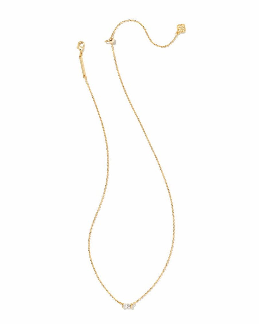 * Kendra Scott Juliette Gold Pendant Necklace In White Crystal | Necklaces