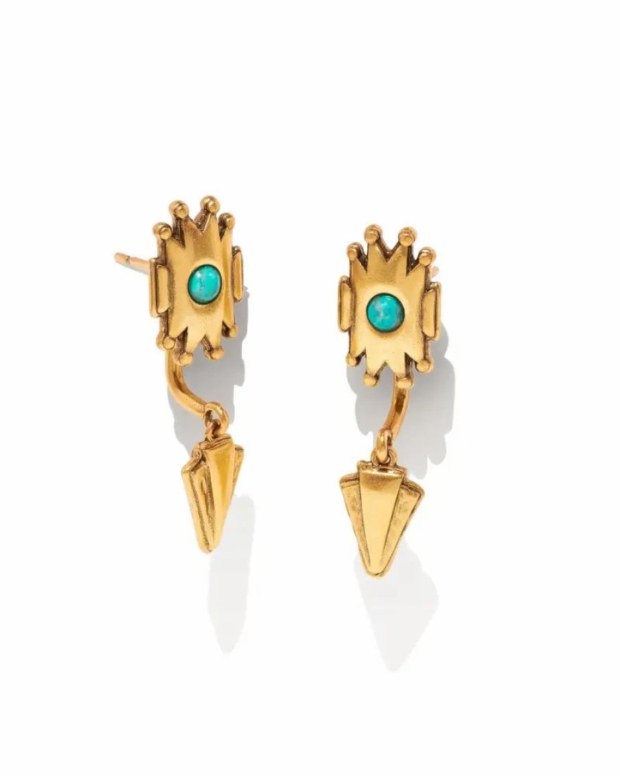 * Kendra Scott Shiva Vintage Gold Ear Jacket Earrings In Teal Howlite | Earrings