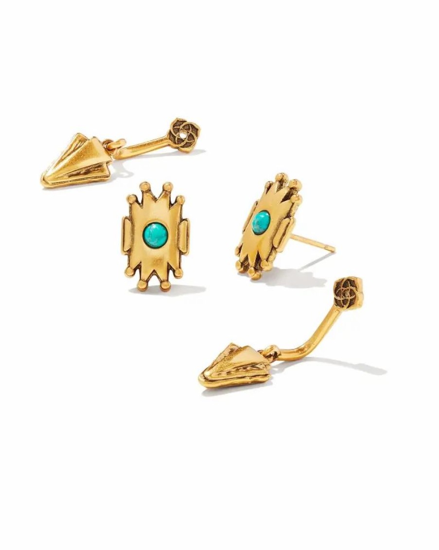 * Kendra Scott Shiva Vintage Gold Ear Jacket Earrings In Teal Howlite | Earrings