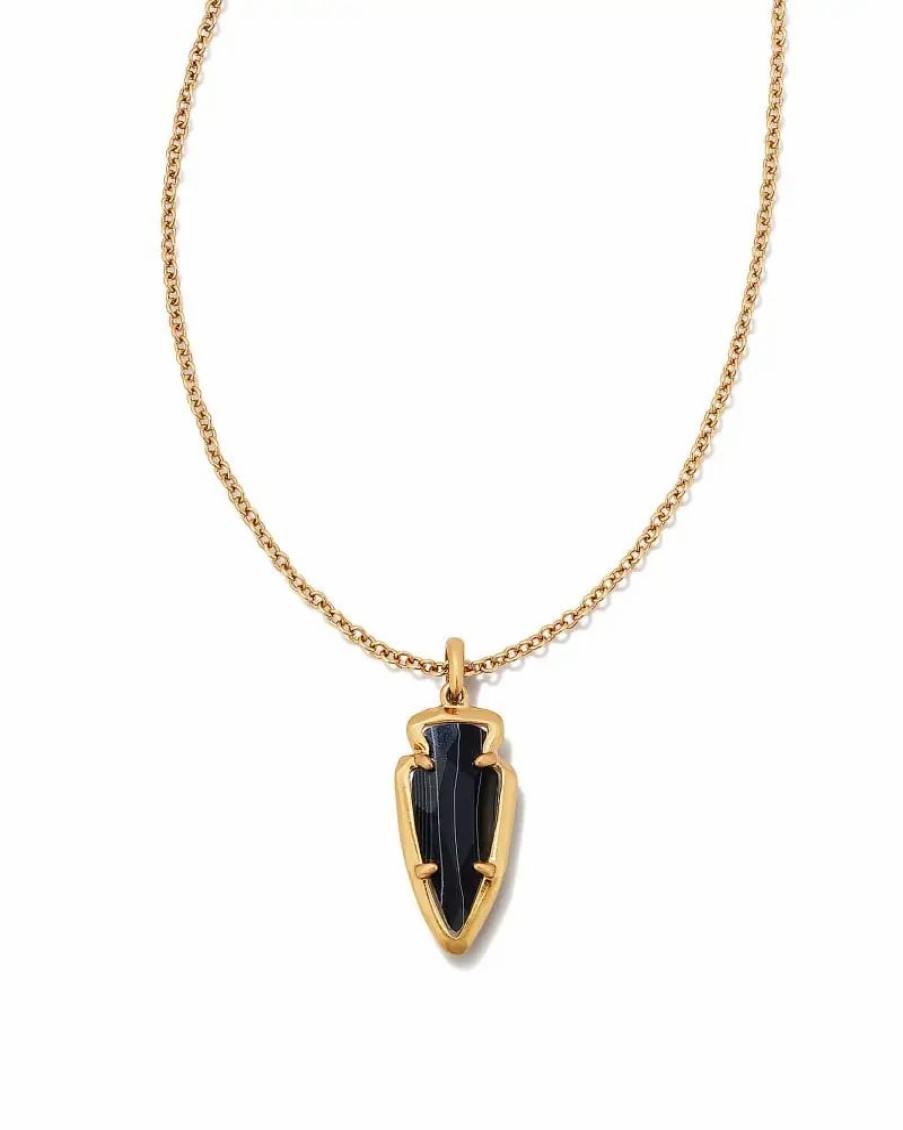 * Kendra Scott Skylar Vintage Gold Short Pendant Necklace In Black Banded Agate | Necklaces