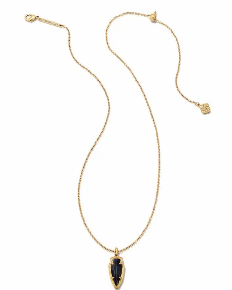 * Kendra Scott Skylar Vintage Gold Short Pendant Necklace In Black Banded Agate | Necklaces