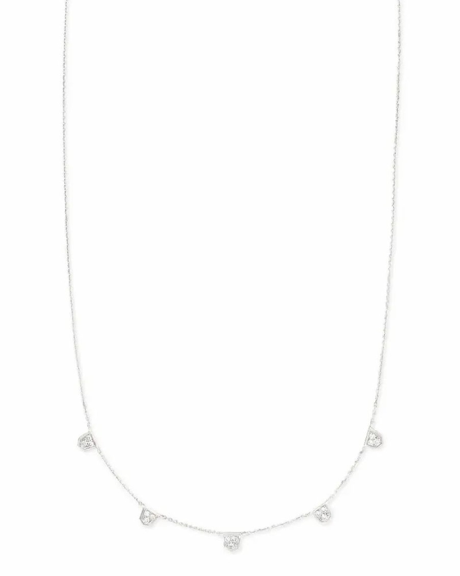 * Kendra Scott Shannon 14K White Gold Collar Necklace In White Diamond | Necklaces