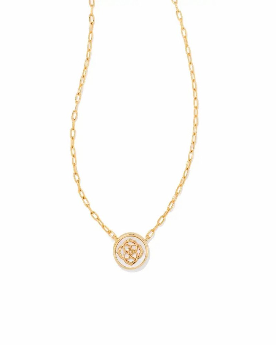 * Kendra Scott Stamped Dira Gold Pendant Necklace In Ivory Mother-Of-Pearl | Necklaces