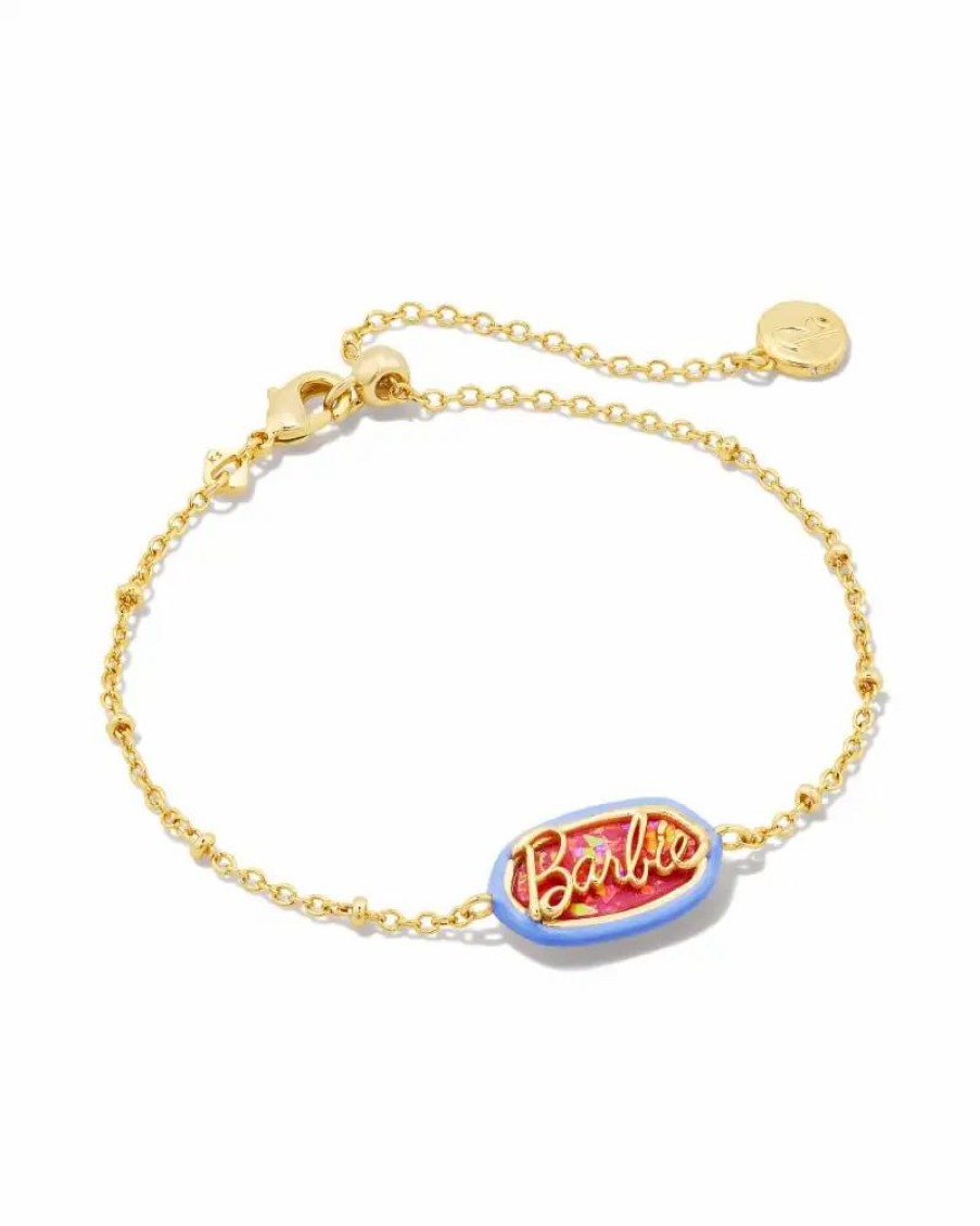 * Barbie X Kendra Scott Gold Elaina Satellite Reversible Bracelet In Pink Iridescent Glitter Glass | Bracelets