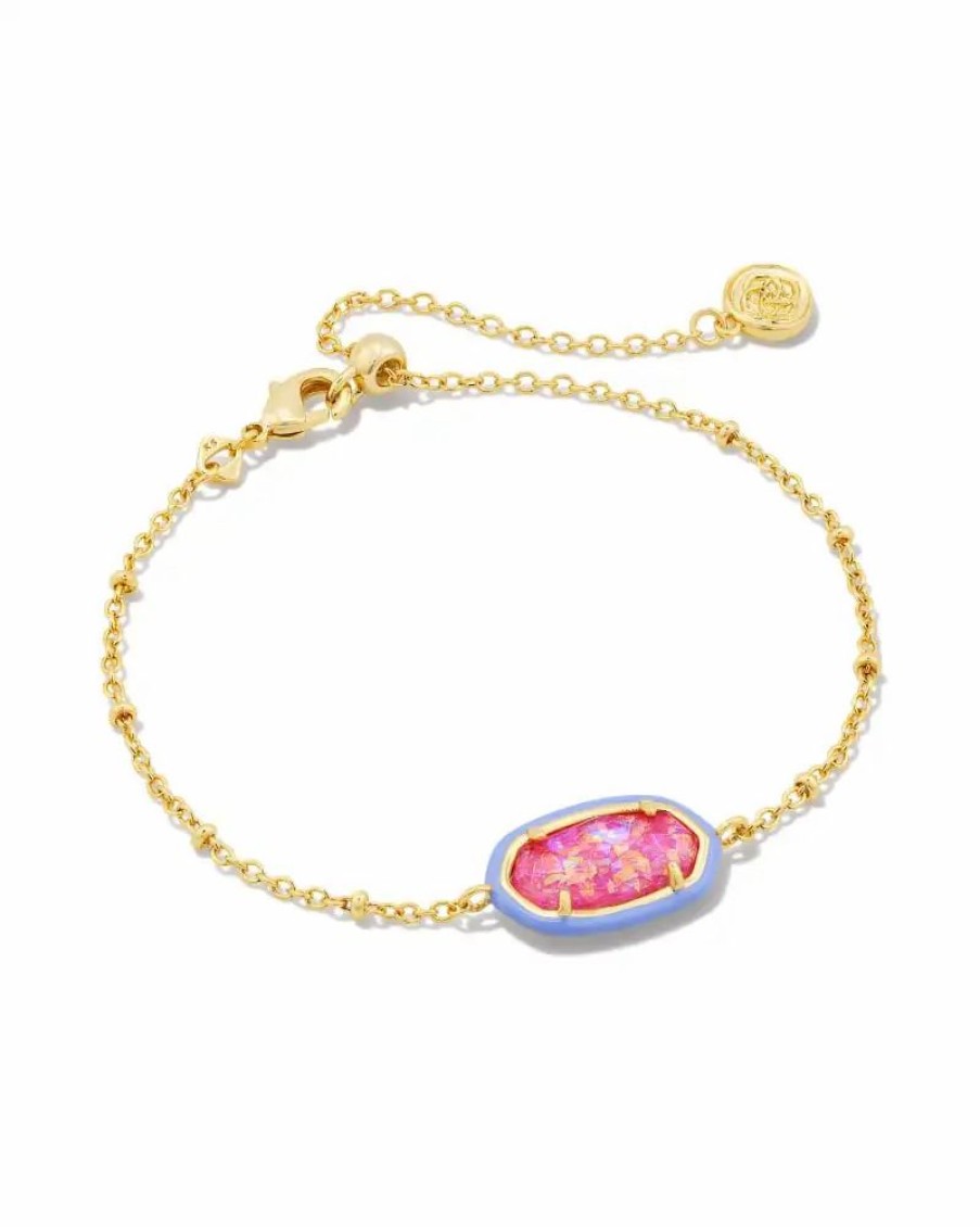 * Barbie X Kendra Scott Gold Elaina Satellite Reversible Bracelet In Pink Iridescent Glitter Glass | Bracelets