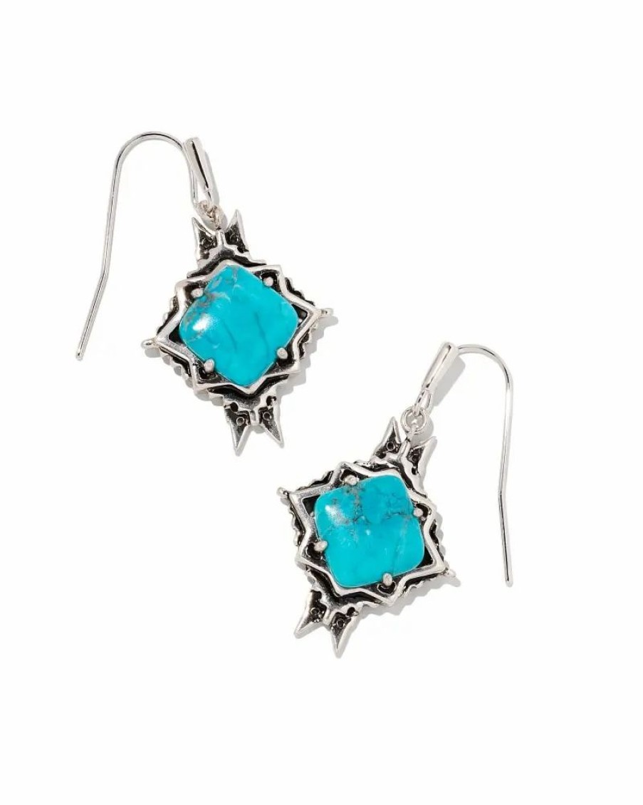 * Kendra Scott Cass Vintage Silver Drop Earrings In Variegated Dark Teal Magnesite | Earrings