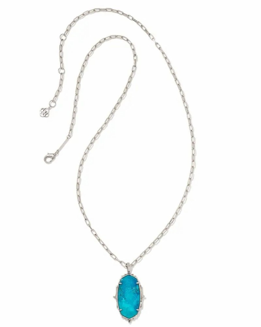 * Kendra Scott Baroque Ella Vintage Silver Long Pendant Necklace In Variegated Dark Teal Magnesite | Necklaces