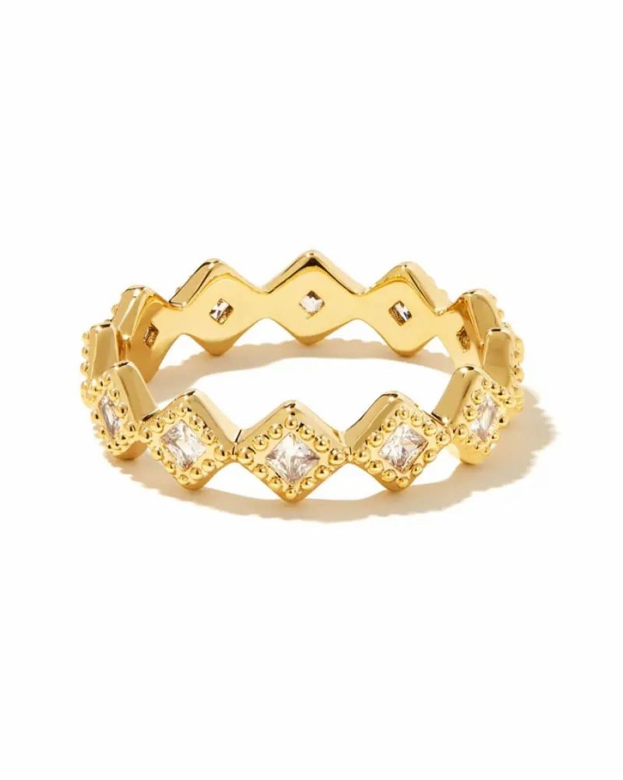 * Kendra Scott Kinsley Gold Band Ring In White Crystal | Rings