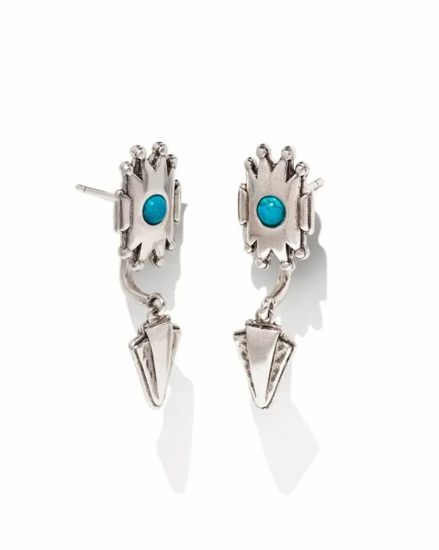 * Kendra Scott Shiva Vintage Silver Ear Jacket Earrings In Variegated Dark Teal Magnesite | Earrings