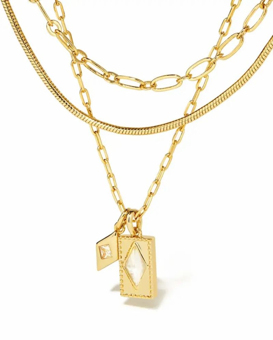 * Kendra Scott Kinsley Gold Multi Strand Necklace In Ivory Mother-Of-Pearl | Necklaces