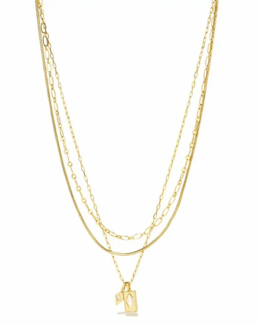 * Kendra Scott Kinsley Gold Multi Strand Necklace In Ivory Mother-Of-Pearl | Necklaces