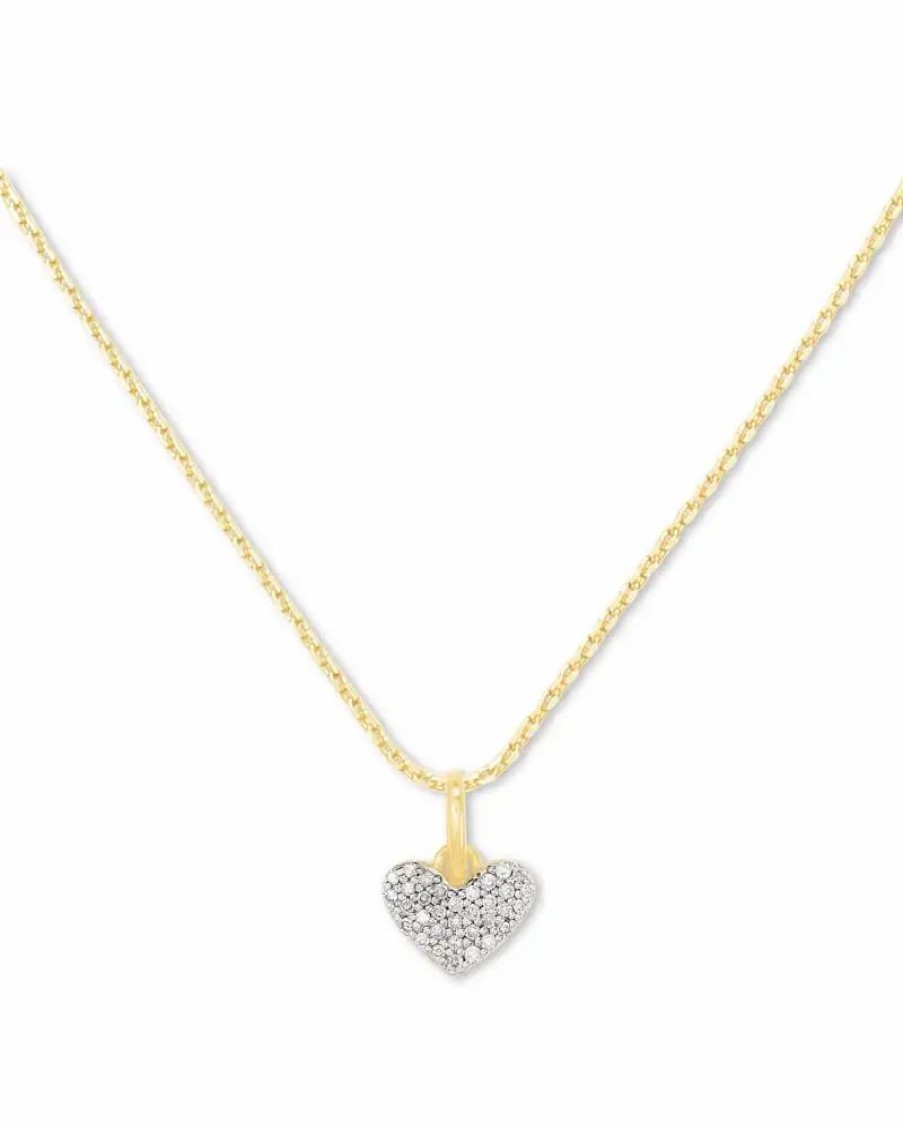 * Kendra Scott Ari Pave Heart 18K Yellow Gold Vermeil Charm Necklace In White Diamond | Necklaces