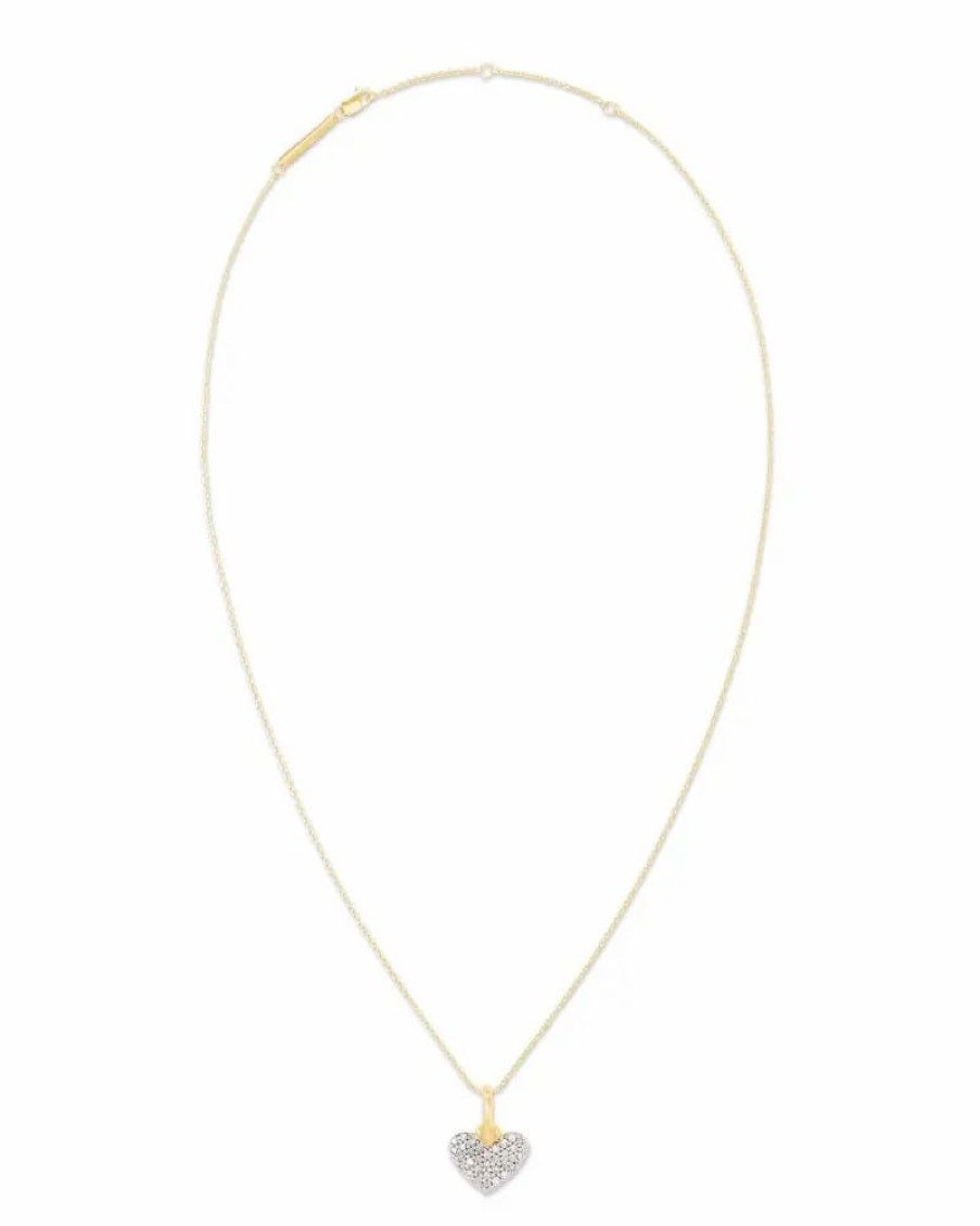 * Kendra Scott Ari Pave Heart 18K Yellow Gold Vermeil Charm Necklace In White Diamond | Necklaces