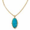 * Kendra Scott Baroque Ella Vintage Gold Long Pendant Necklace In Variegated Dark Teal Magnesite | Necklaces