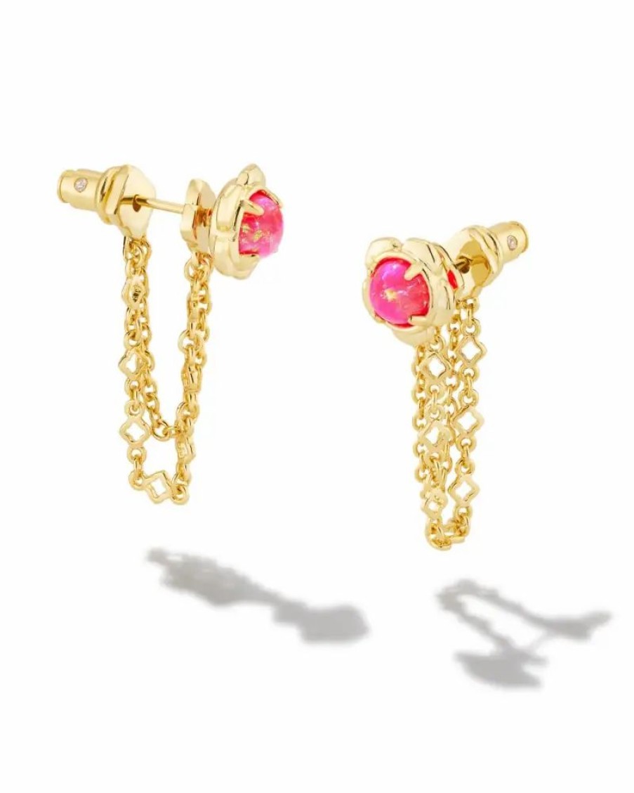 * Kendra Scott Susie Convertible Gold Ear Jacket Earrings In Hot Pink Kyocera Opal | Earrings