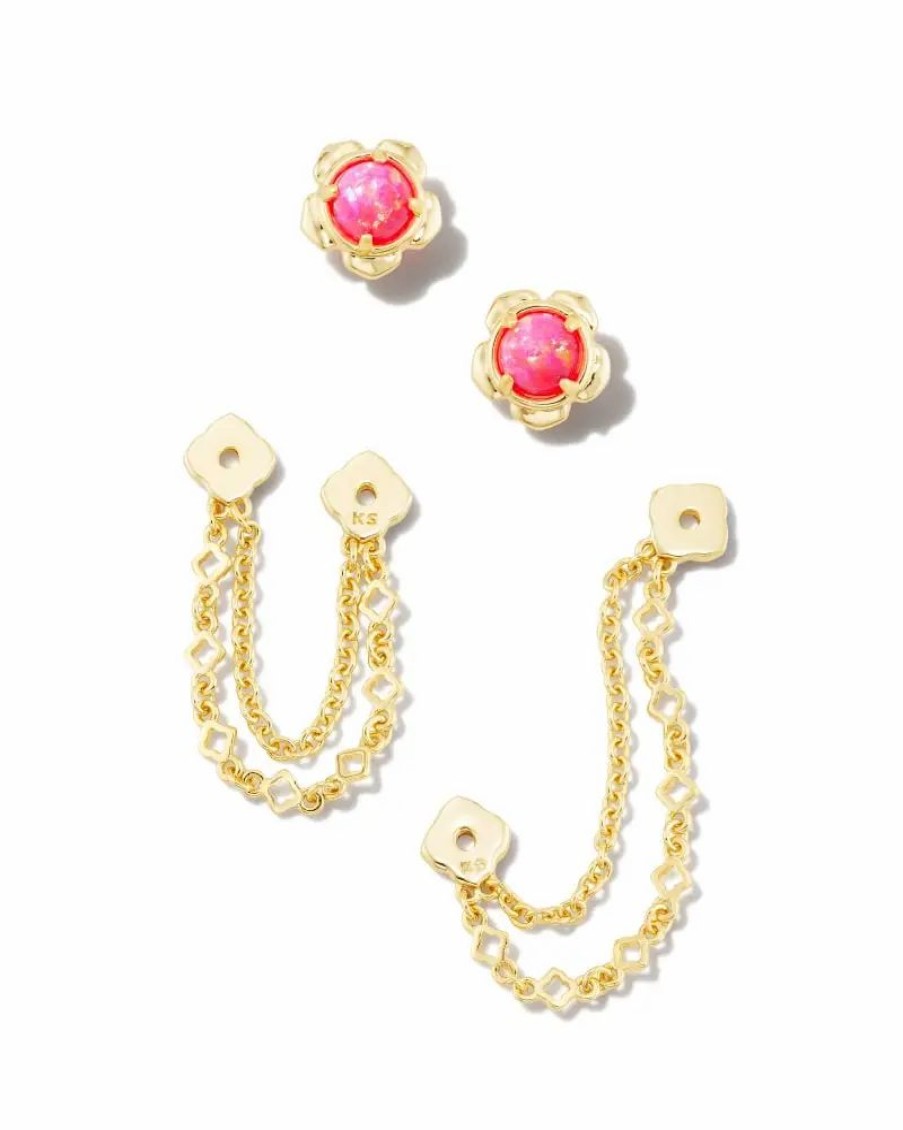 * Kendra Scott Susie Convertible Gold Ear Jacket Earrings In Hot Pink Kyocera Opal | Earrings