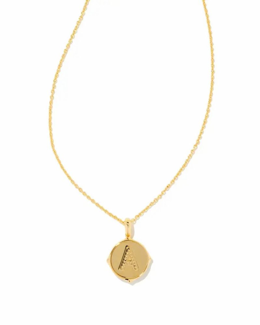 * Kendra Scott Letter A Gold Disc Reversible Pendant Necklace In Iridescent Abalone | Necklaces