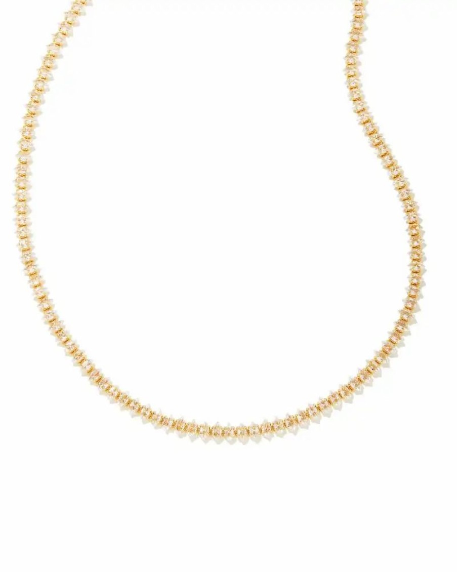 * Kendra Scott Larsan Gold Tennis Necklace In White Crystal | Necklaces