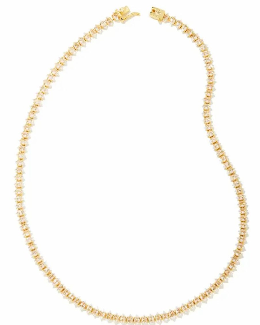 * Kendra Scott Larsan Gold Tennis Necklace In White Crystal | Necklaces