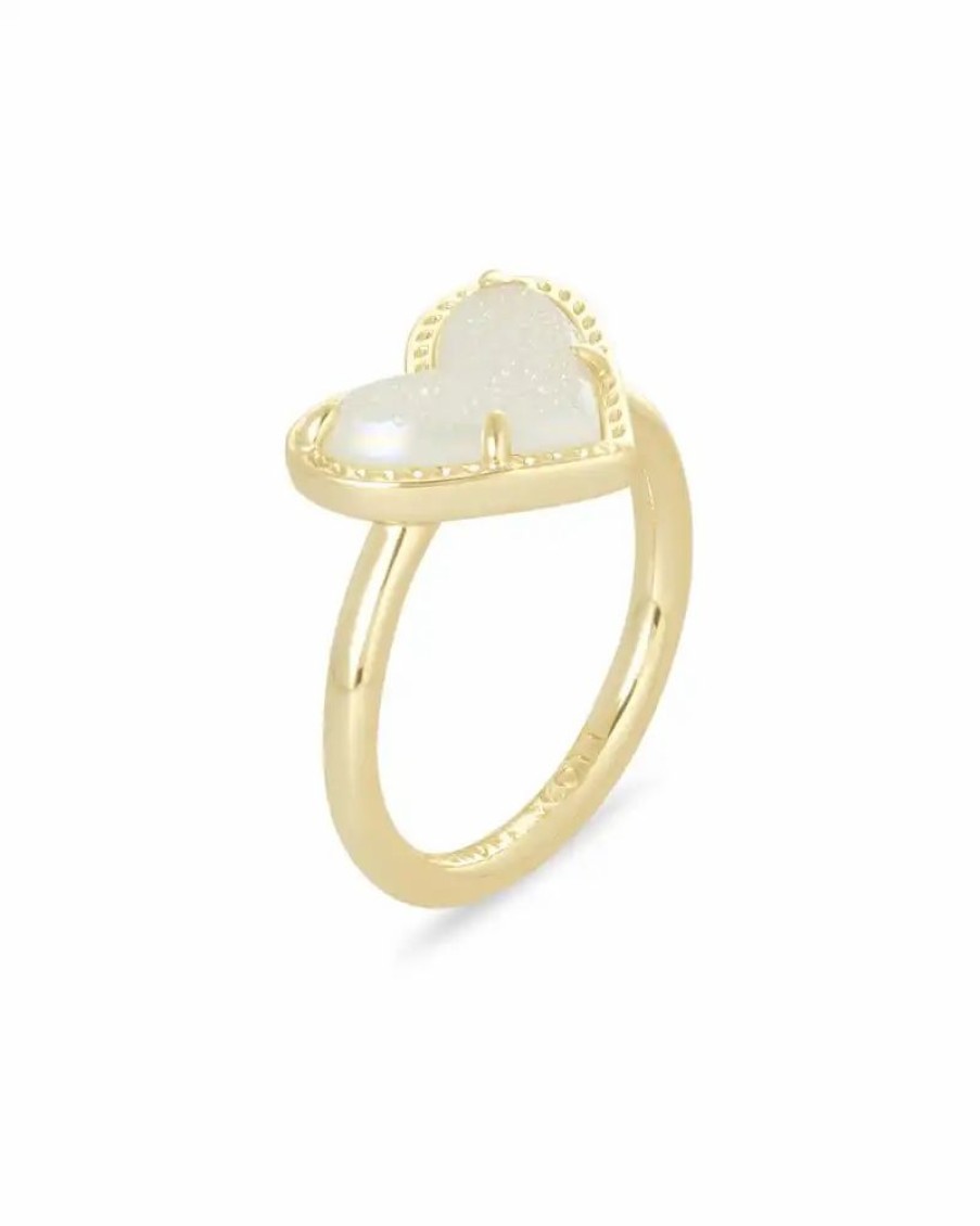 * Kendra Scott Ari Heart Gold Band Ring In Iridescent Drusy | Rings