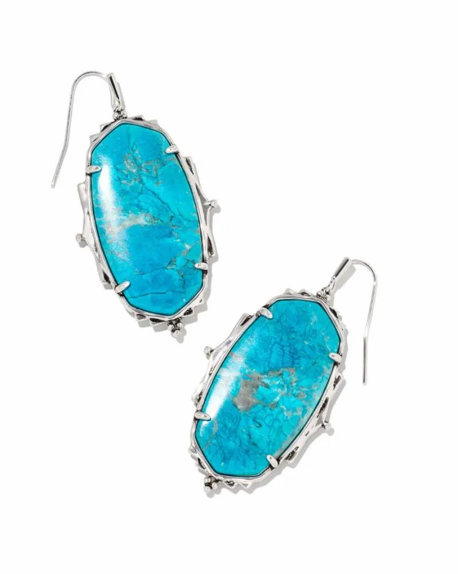 * Kendra Scott Baroque Ella Vintage Silver Drop Earrings In Variegated Dark Teal Magnesite | Earrings