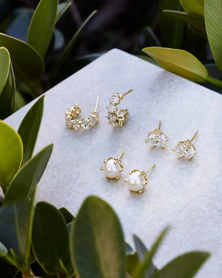 * Kendra Scott Cailin Gold Crystal Stud Earrings In White Crystal | Earrings