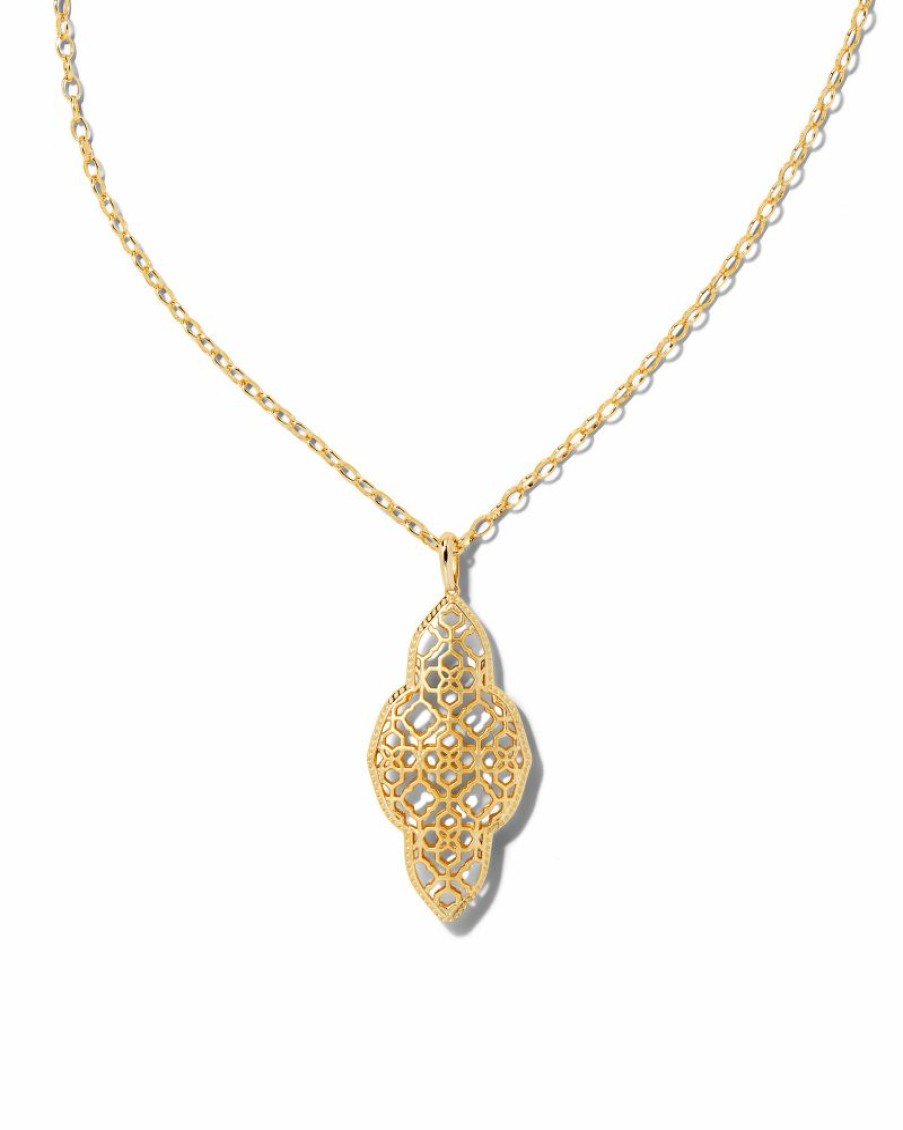 * Kendra Scott Abbie Long Pendant Necklace In Gold | Necklaces