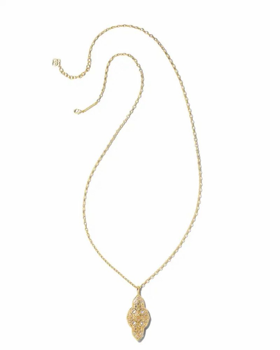 * Kendra Scott Abbie Long Pendant Necklace In Gold | Necklaces