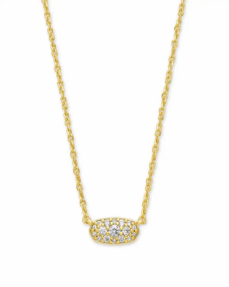 * Kendra Scott Grayson Gold Pendant Necklace In White Crystal | Necklaces