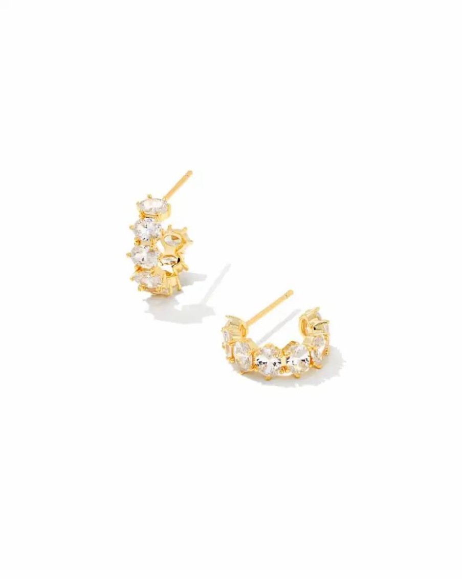 * Kendra Scott Cailin Gold Crystal Huggie Earrings In White Crystal | Earrings