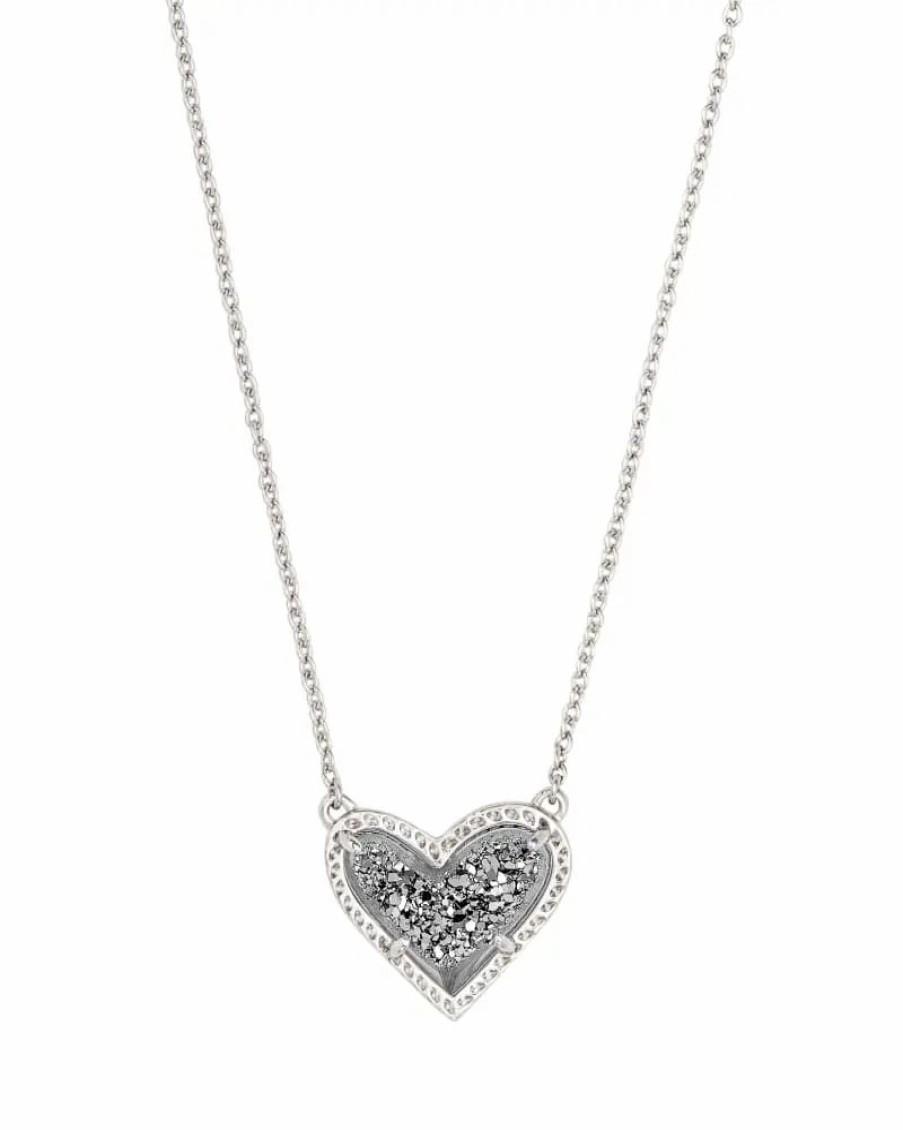 * Kendra Scott Ari Heart Silver Pendant Necklace In Platinum Drusy | Necklaces