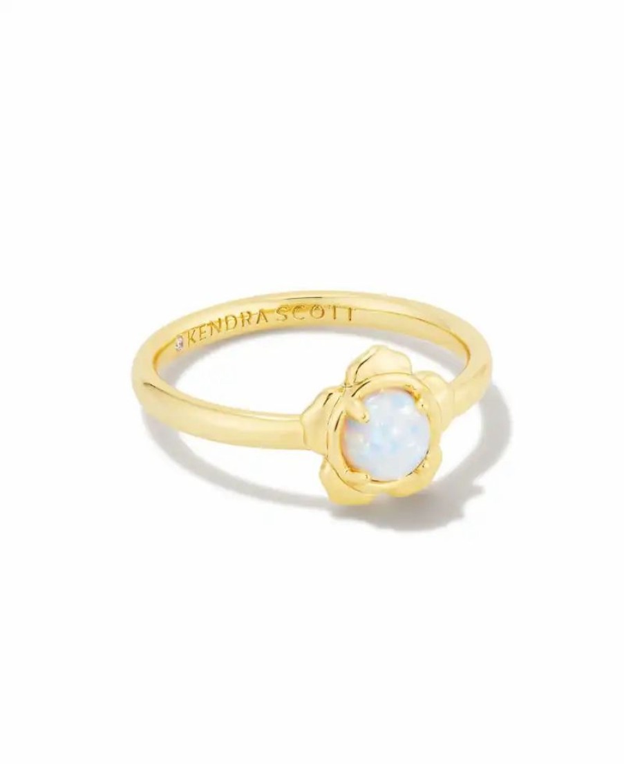 * Kendra Scott Susie Gold Band Ring In Bright White Kyocera Opal | Rings