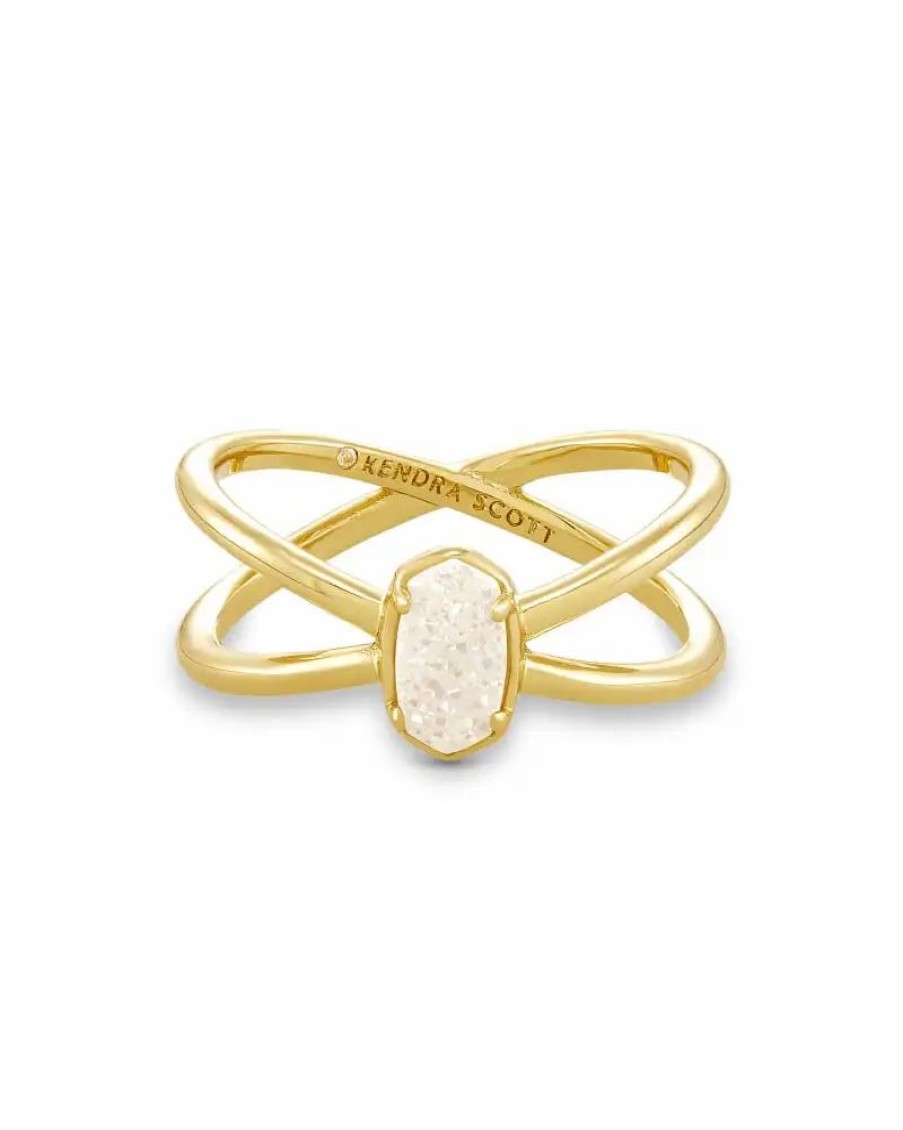 * Kendra Scott Emilie Gold Double Band Ring In Iridescent Drusy | Rings