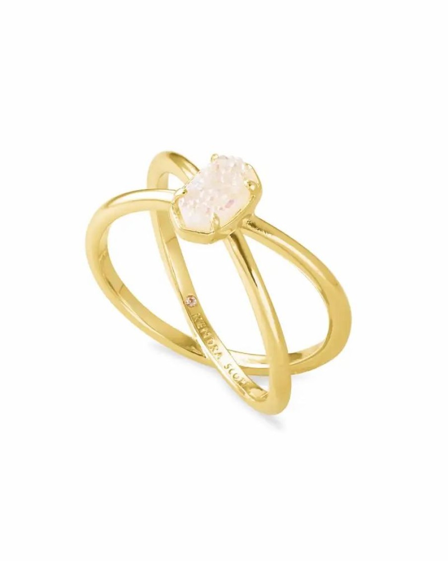 * Kendra Scott Emilie Gold Double Band Ring In Iridescent Drusy | Rings