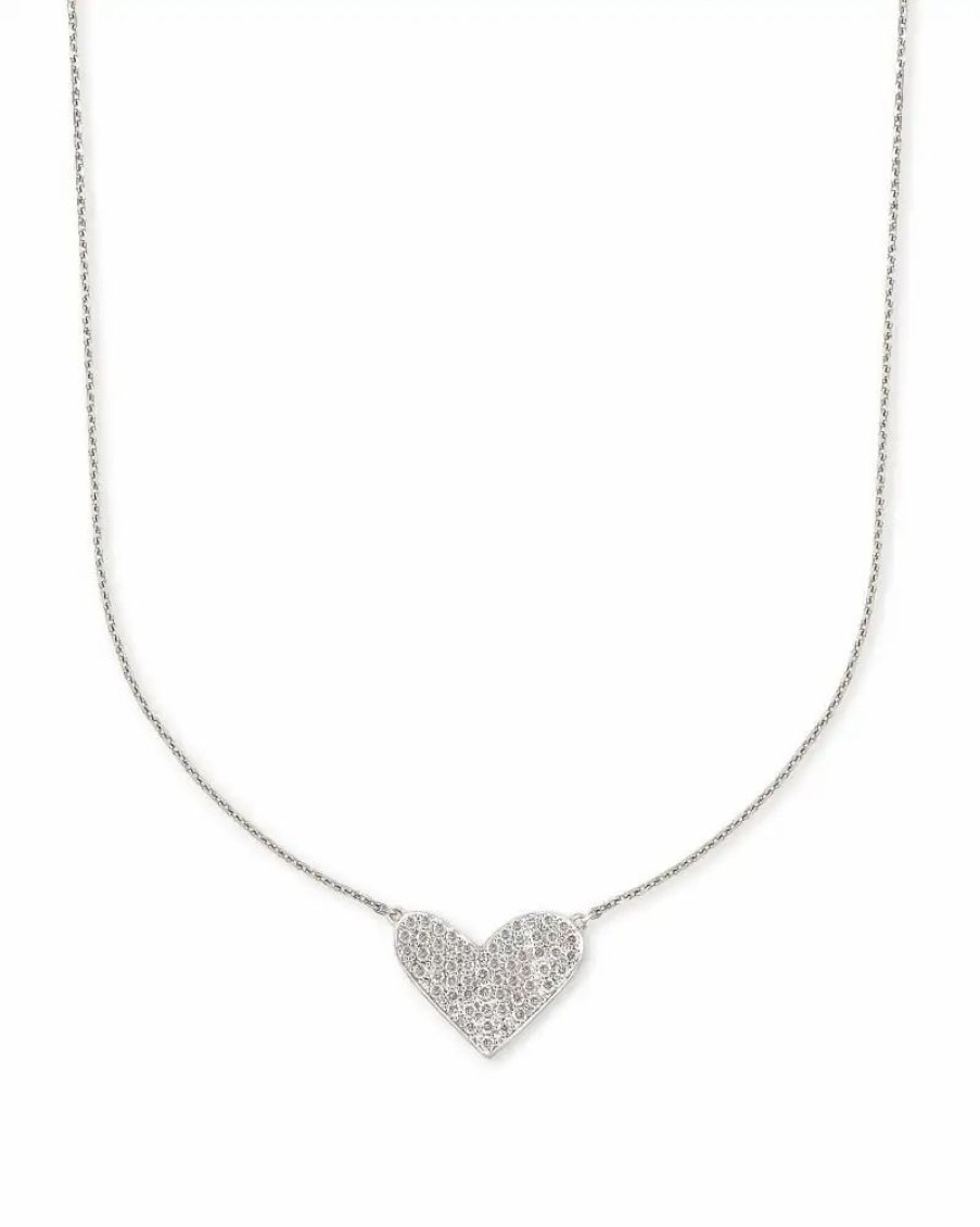 * Kendra Scott Large Heart 14K White Gold Pendant Necklace In White Diamond | Necklaces