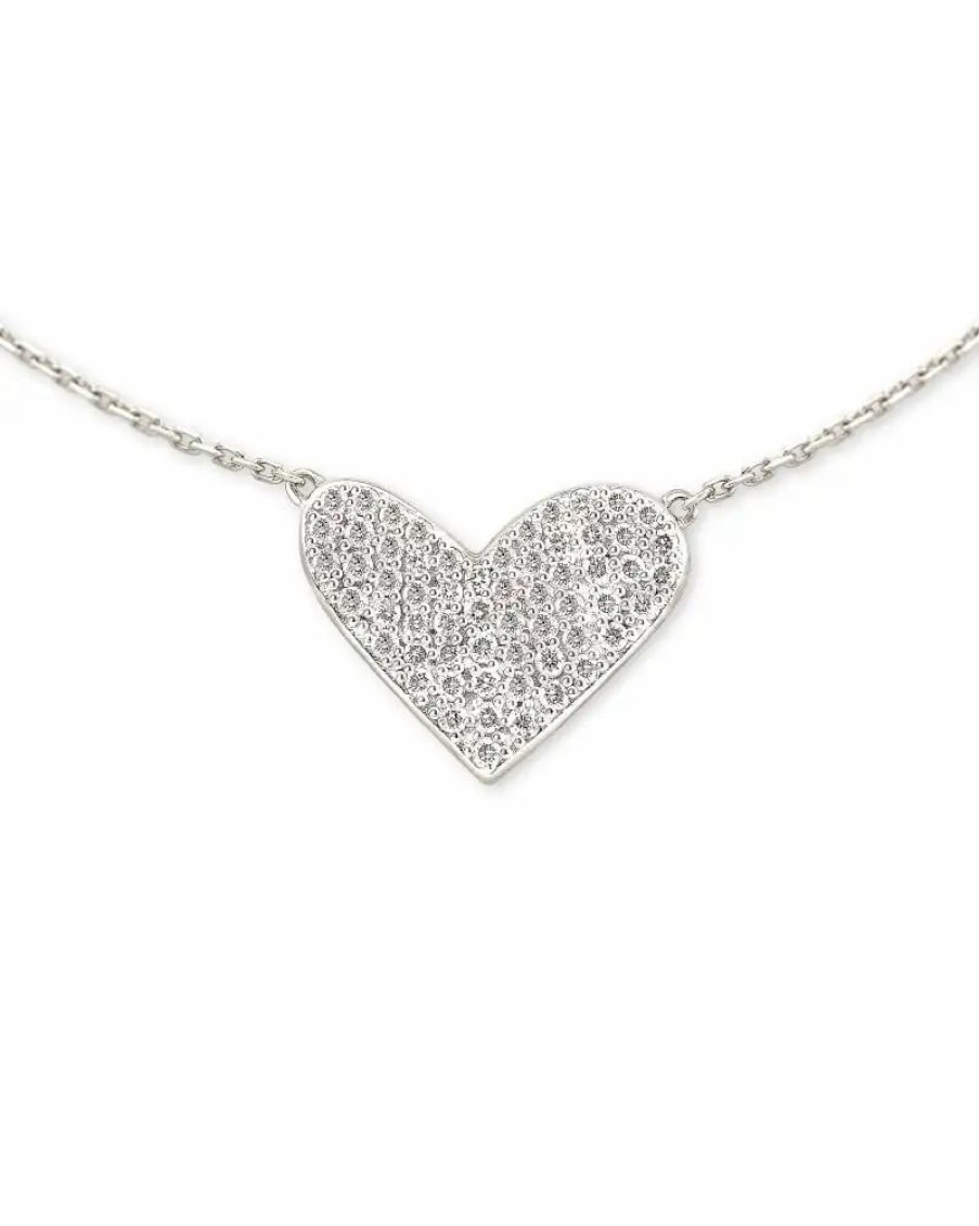 * Kendra Scott Large Heart 14K White Gold Pendant Necklace In White Diamond | Necklaces