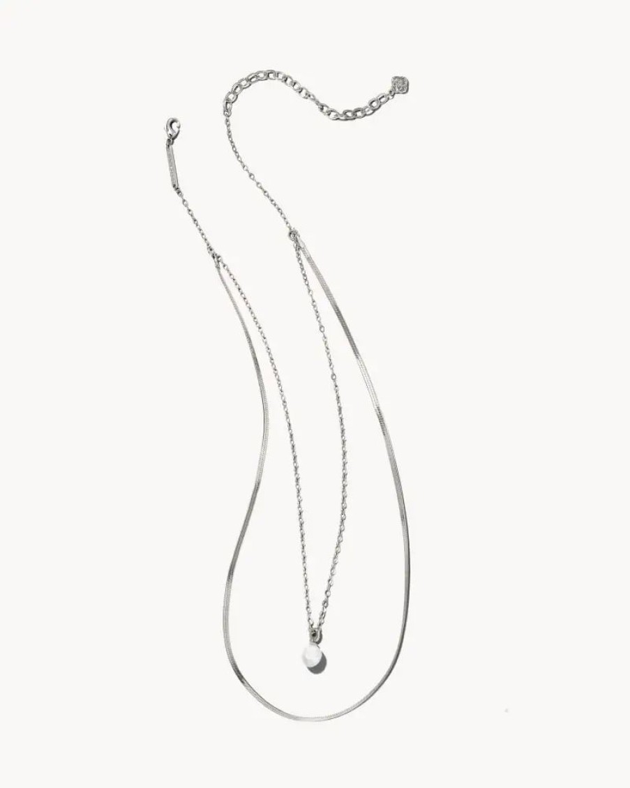 * Kendra Scott Lindsay Silver Multi Strand Necklace In White Pearl | Necklaces